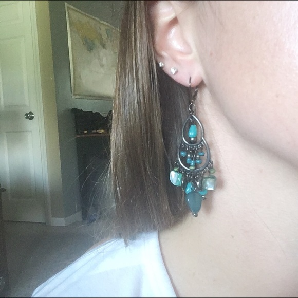 Simulated turquoise earrings, bracelet, pendant - Picture 4 of 8